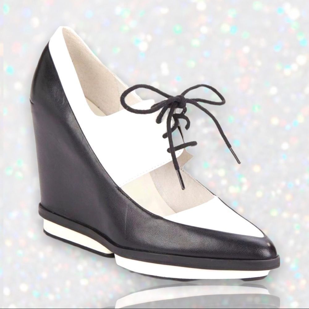 Kenneth Cole Black Sage Leather Lace~Up Wedges